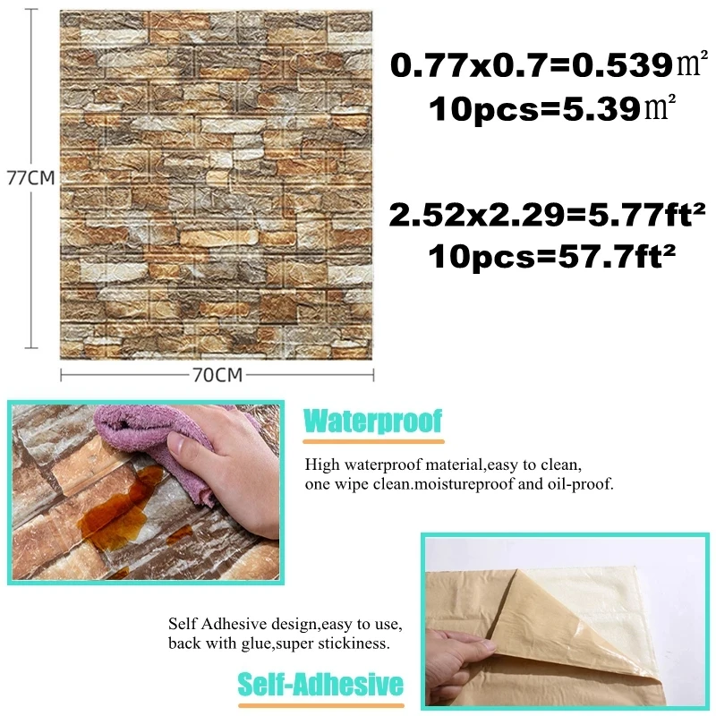 10PCS Self Adhesive 3D Brick W - Pvc Panel Background reseña y precio