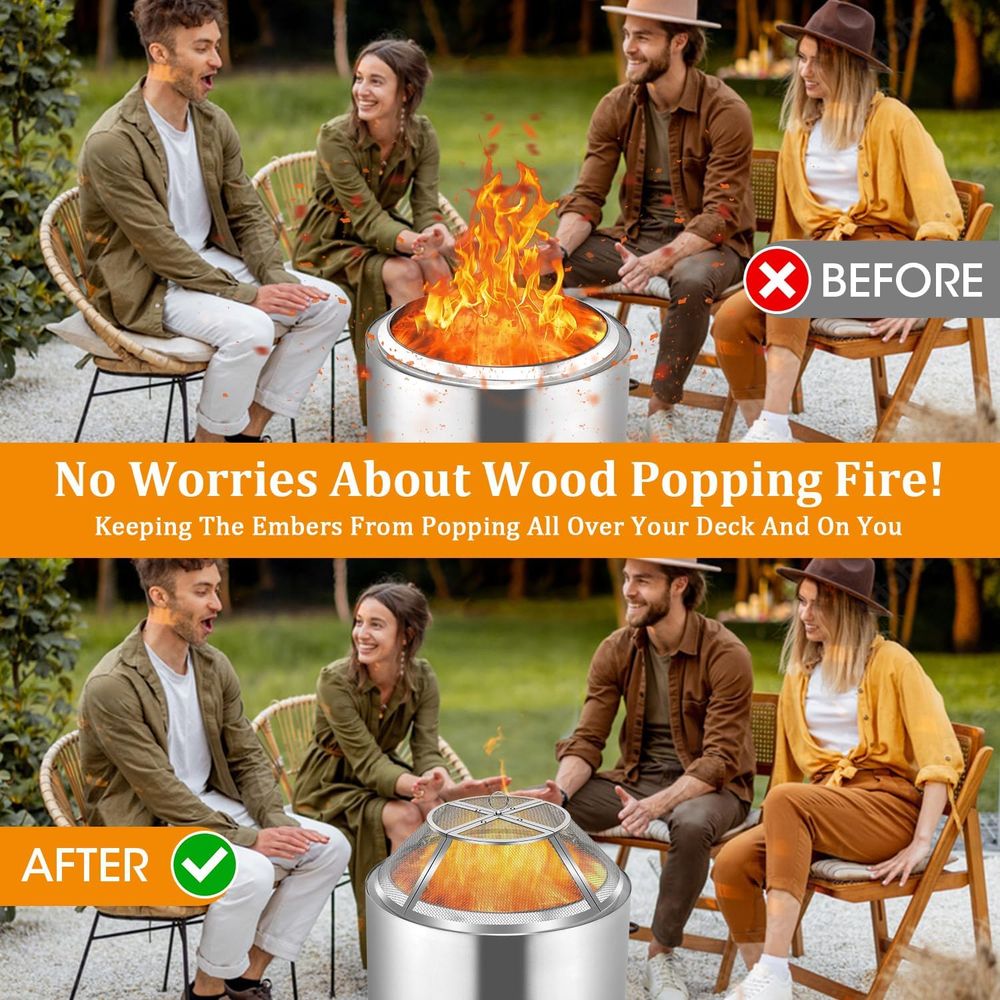 19.5 Stainless Steel Fire Pit  - Screen Top Mesh reseña y precio